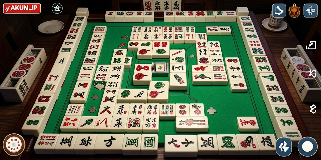 Screenshot gameplay AKUNJP menunjukkan keseruan permainan Mahjong.