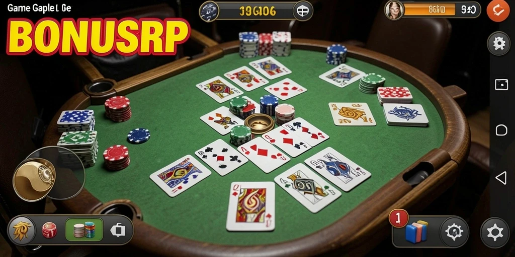 Screenshot game BONUSRP menampilkan keseruan bermain Gaple yang interaktif.
