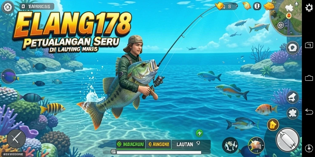 Screenshot gameplay ELANG178 yang menunjukkan serunya memancing di laut.
