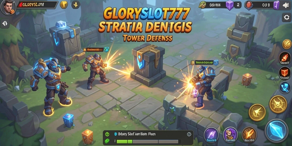Screenshot utama GLORYSLOT777 menampilkan aksi seru dalam Tower Defense.