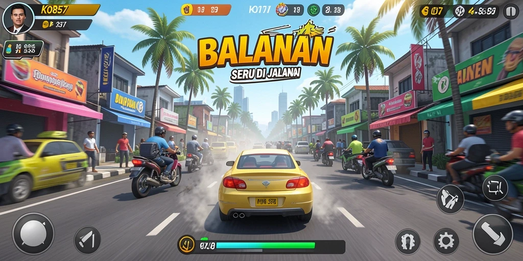 Tangkapan layar menunjukkan player balapan cepat di jalur perkotaan.