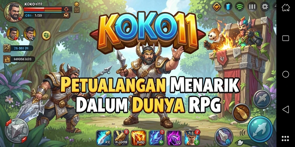 Gameplay RPG KOKO11 menampilkan pertempuran seru di dunia fantasi.