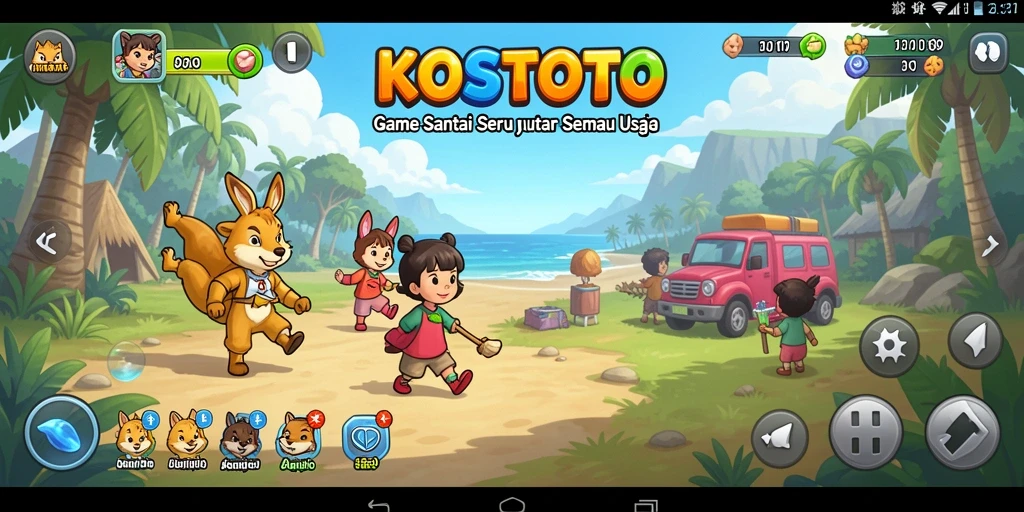 Screenshot utama KOSTOTO menampilkan gameplay yang mengasyikkan dan penuh warna.