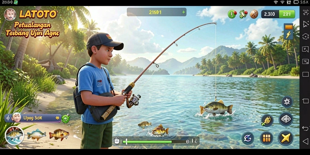 Tampilan gameplay LATOTO menampilkan pengalaman memancing yang mendebarkan.
