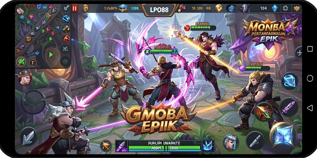 Screenshot menunjukkan gameplay seru LPO88 dengan aksi pertarungan tim yang intens.