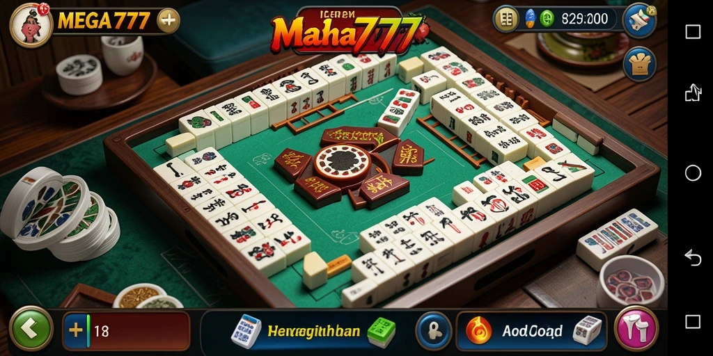 Tampilan gameplay seru di MEGA777 dengan tile Mahjong yang berwarna-warni.