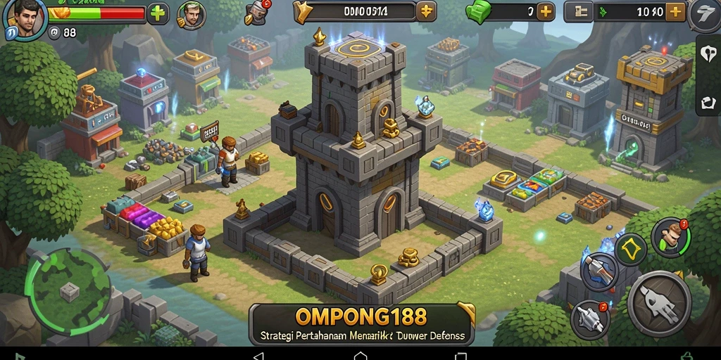 Screenshot gameplay OMPONG188 menampilkan aksi menara pertahanan yang mendebarkan.
