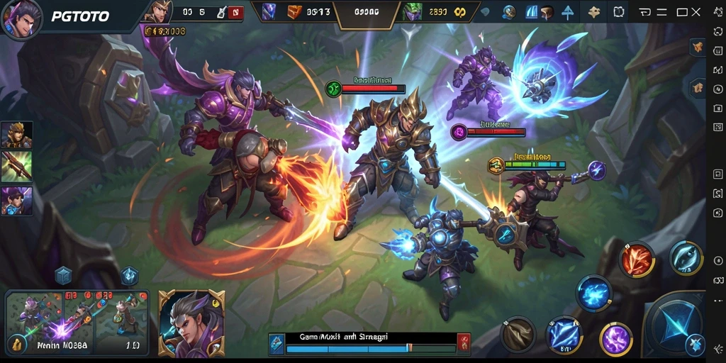 Tangkapan layar gameplay PGTOTO dengan aksi seru tim MOBA.