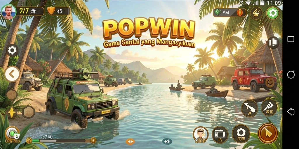Tampilan dinamis dari gameplay POPWIN yang menarik dan menghibur.