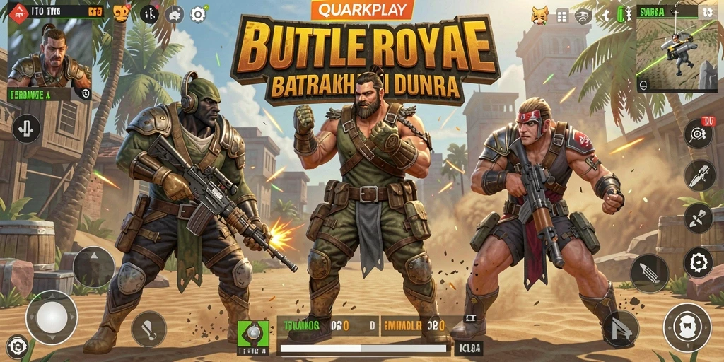 Tampilan gameplay mendebarkan dari QUARKPLAY dalam pertempuran Battle Royale.