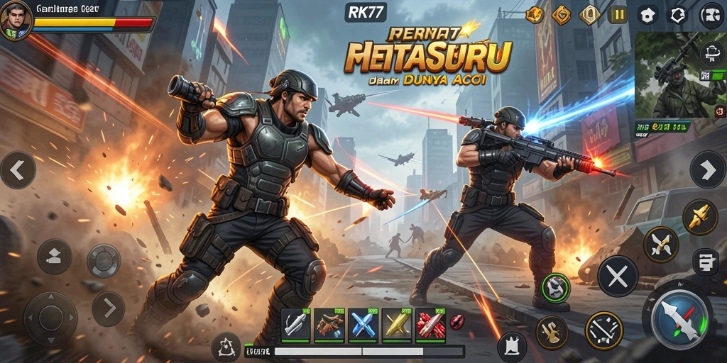 Gameplay mendebarkan dengan pertarungan intens di <strong>RK77</strong>.