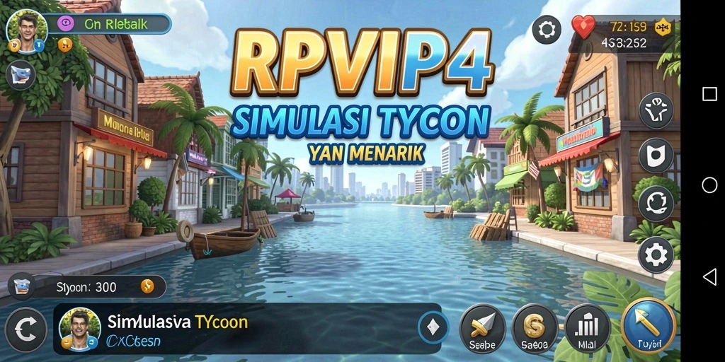 Screenshot utama RPVIP4 menampilkan aksi seru dalam membangun kerajaan bisnis Tycoon.