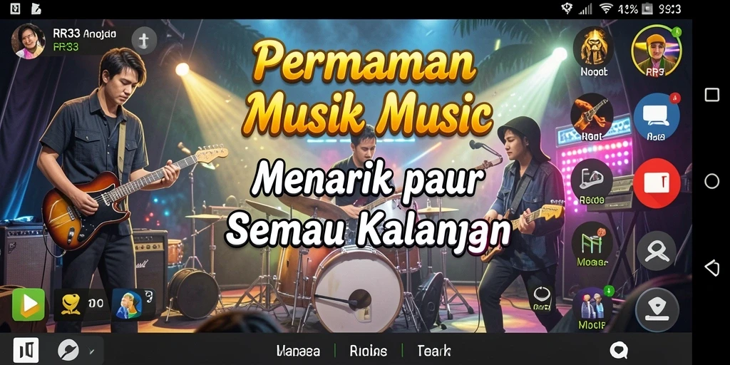 Tangkapan layar gameplay yang menunjukkan aksi musik yang seru.