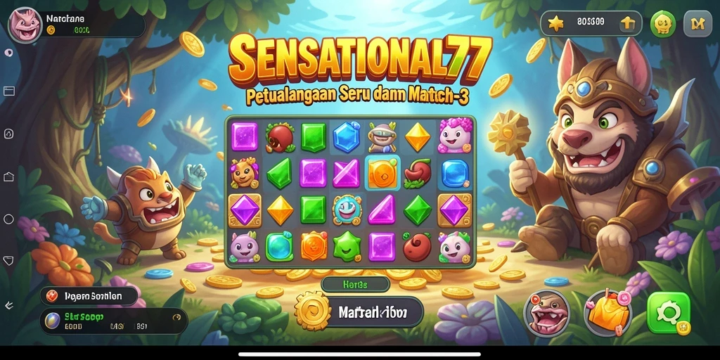 Tampilan gameplay seru dari SENSATIONAL77 dengan tantangan Match-3.