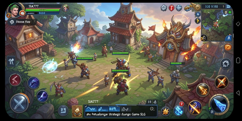 Tangkapan layar utama SIA777 menampilkan pertarungan menegangkan dalam game SLG.