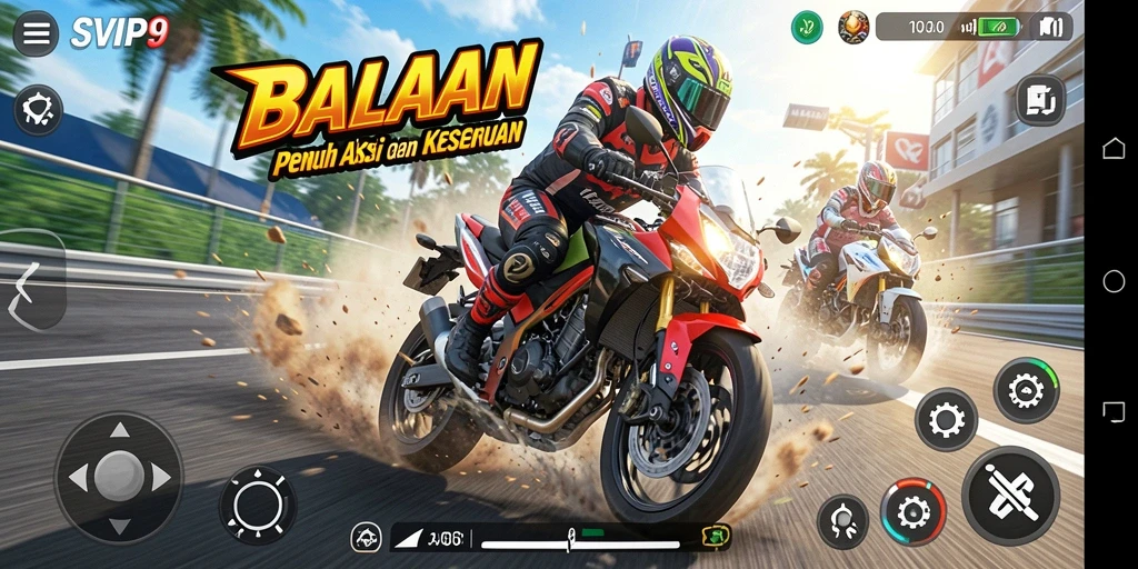 Screenshot menampilkan balapan motor yang mendebarkan di SVIP9.