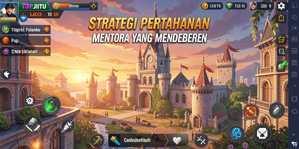 Screenshot menunjukkan aksi menara menyerang musuh di TOPJITU.